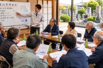 一宮市周辺の地域墓地で総会を開催する墓地管理委員会