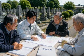 一宮市周辺の地域墓地で管理費不足について話し合う墓地管理委員