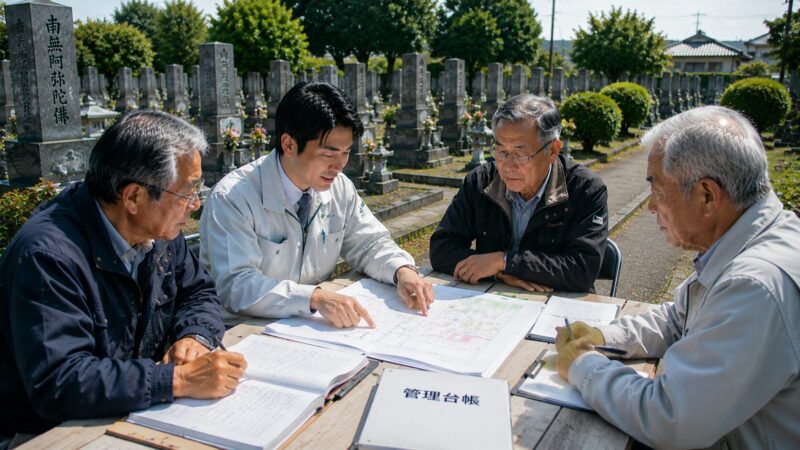 一宮市周辺の地域墓地で管理費不足について話し合う墓地管理委員
