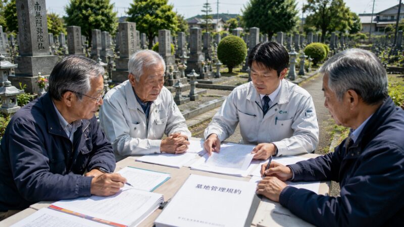 一宮市周辺の地域墓地で管理規約を確認する墓地管理委員会